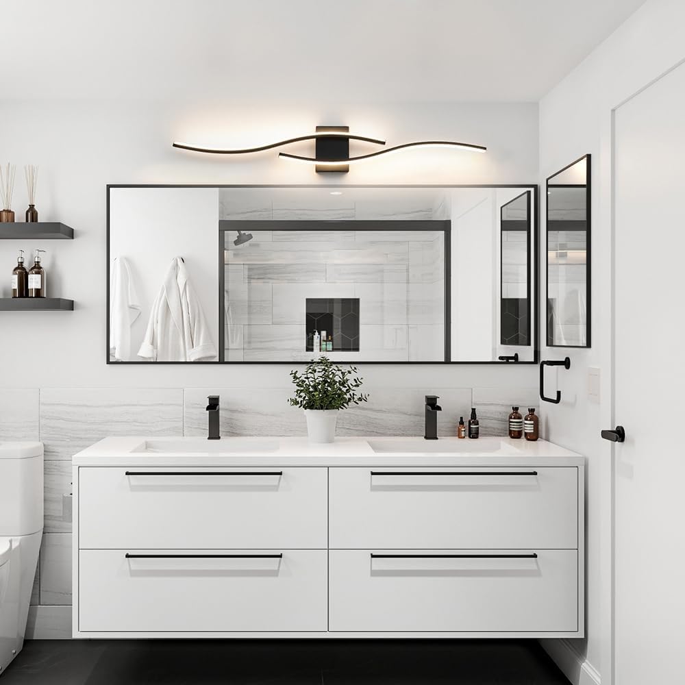 Black Vanity Lights Fixtures Over Mirror, Modern LED Bathroom Light Fixture with Remote Control, 3CCT Dimmable