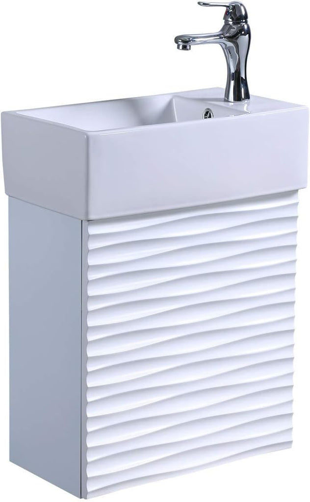 Wall-Mounted Bathroom Vanity Sink Combo – Heavy-Duty Porcelain Sink with Cabinet, Chrome Faucet, Pop-Up Drain & Overflow