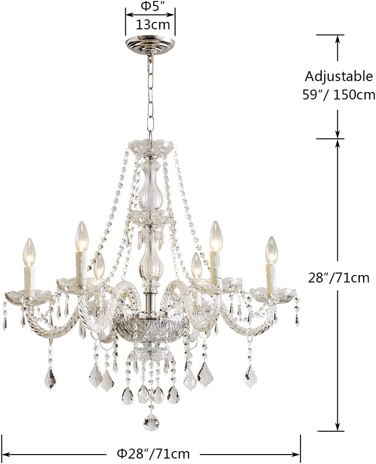 6 Light Chandelier Modern K9 Crystal Chandelier Lighting, Clear Crystal Ceiling Light Fixture Pendant Lamp for Dining Room Bathroom Bedroom Livingroom