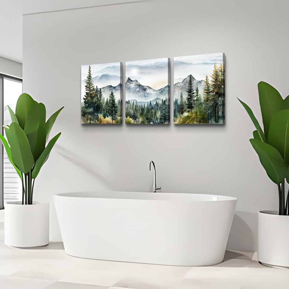 3 Piece Framed Canvas Art Prints Wall Art Modern Wall Decor Office Decor Abstract Mountain Forest Landscapes Ink