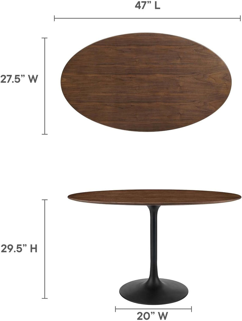 Inspired Saarinen Style Tulip Oval Pedestal Dining Table — Black Base / Walnut Top, 48″ Oval