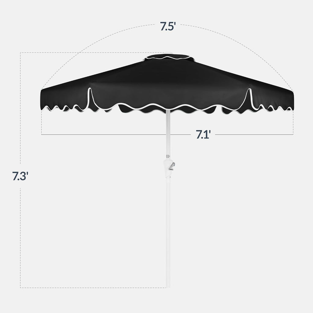 7.5ft Patio Market Umbrella with Wavy Trim, UV-Fade-Resistant 210g Canopy, Crank & Tilt, Wind Vent, Heavy-Duty Frame - B