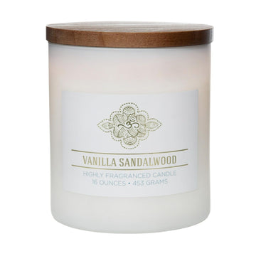 Vanilla Sandalwood Scented Candle, 16 oz Wellness Relaxing Aromatherapy Candle, 2 Wick White Jar Soy Blend Wax