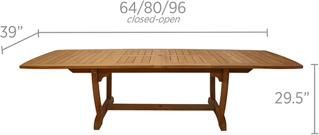 Gala Double Leaf Expansion Teak Table, 64/80/96-Inch