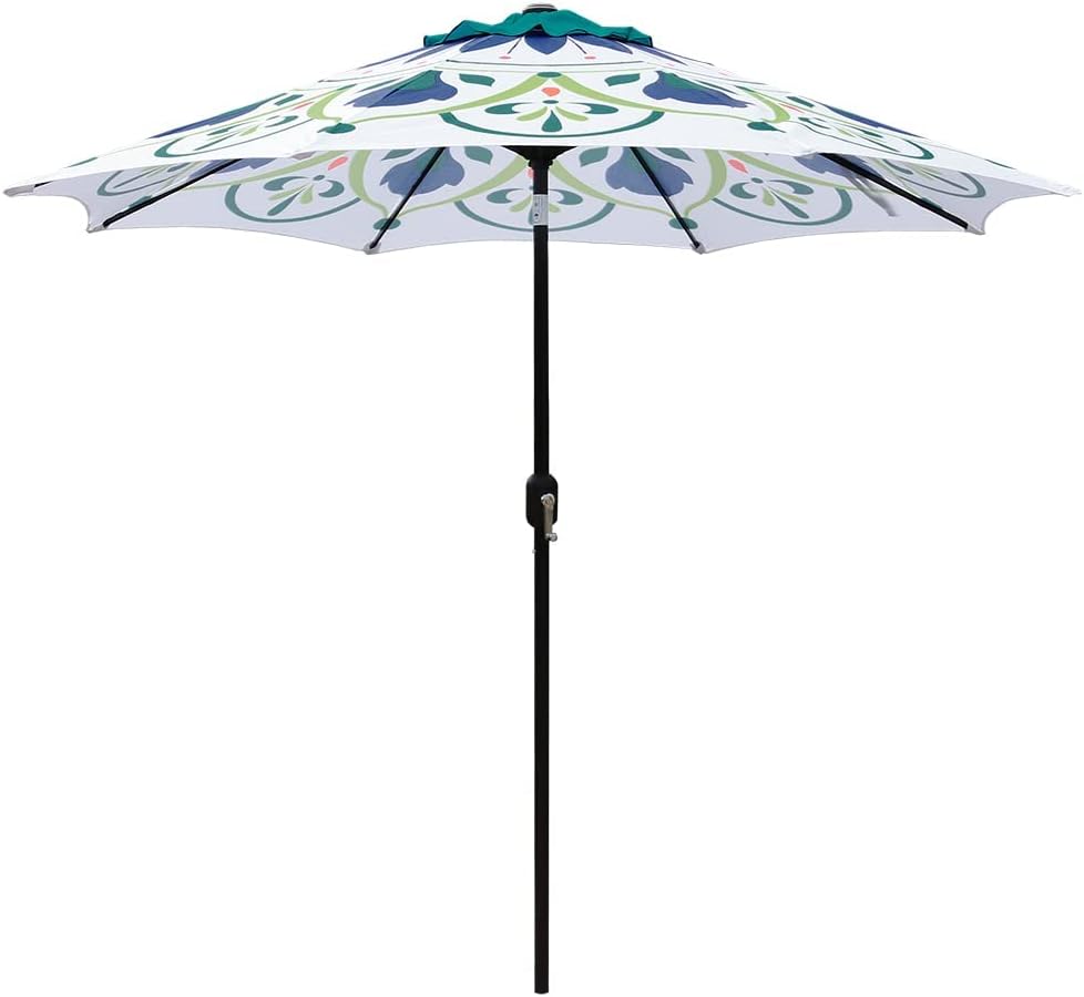 Outdoor Patio Umbrella 9Ft Crank & Tilt Printed Market Umbrella for Picnic Table, Pool, Garden, Deck, Backyard and Beach