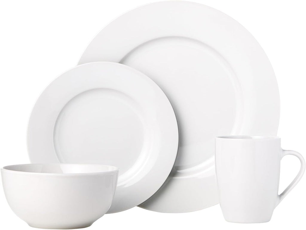 16-Piece Porcelain Dinnerware Set, Microwave and Dishwasher Safe, Service for 4, Plates, Bowls and Mugs, White