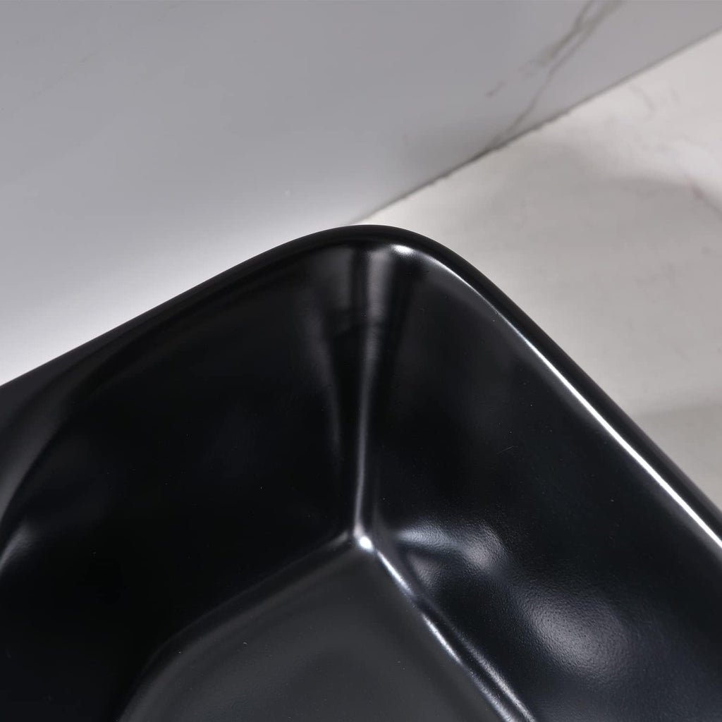 Black Bathroom Sink and Faucet Combo -VOKIM 19"x15" Bathroom Vessel Sink Rectangle Above Counter Matte Black Porcelain