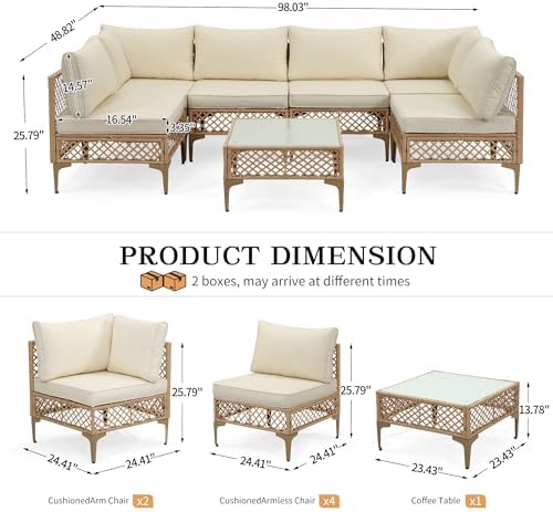 7-Piece Wicker Outdoor Patio Furniture Set | Beige for Backyard, Garden & Porch