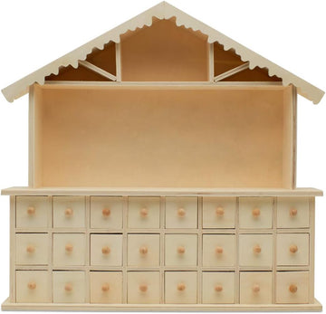 Wooden Winter Advent Calendar 2 x 8 Inch, Pack of 1 Craft Christmas Advent Calendar with 24 Empty Drawers