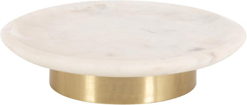 Sevienne Modern Glam Round Marble Tray, 10 Inch Diameter, White and Gold, Contemporary Scooped Pedestal Tray for Use