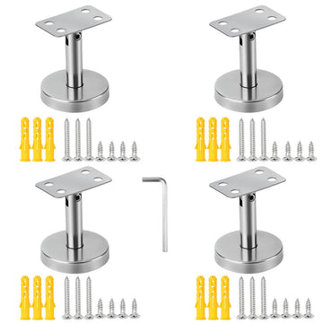 4pcs Adjustable 304 Stainless Handrail Brackets, Ground-Type Upright Column Support Bracket, Stairway Hardware Railing