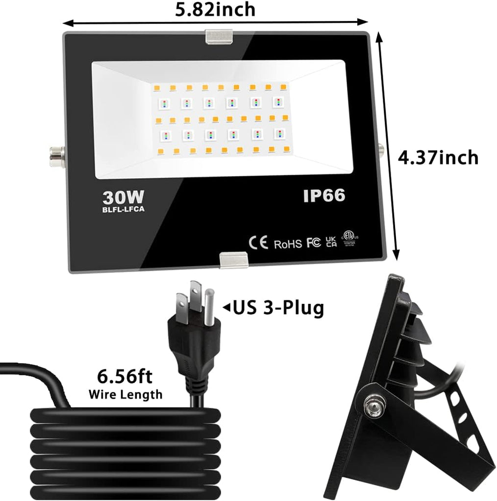 Led Flood Light Outdoor 30W, 300W Equivalent, Color Changing RGB Lights | Remote Control, 120 RGB Colors, Warm White