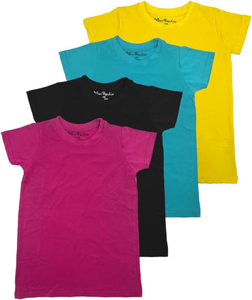 Girls 4 Pack Short Sleeve Quick Dry-Fit Moisture Wicking Active Athletic Performance Crew Neck T-Shirts