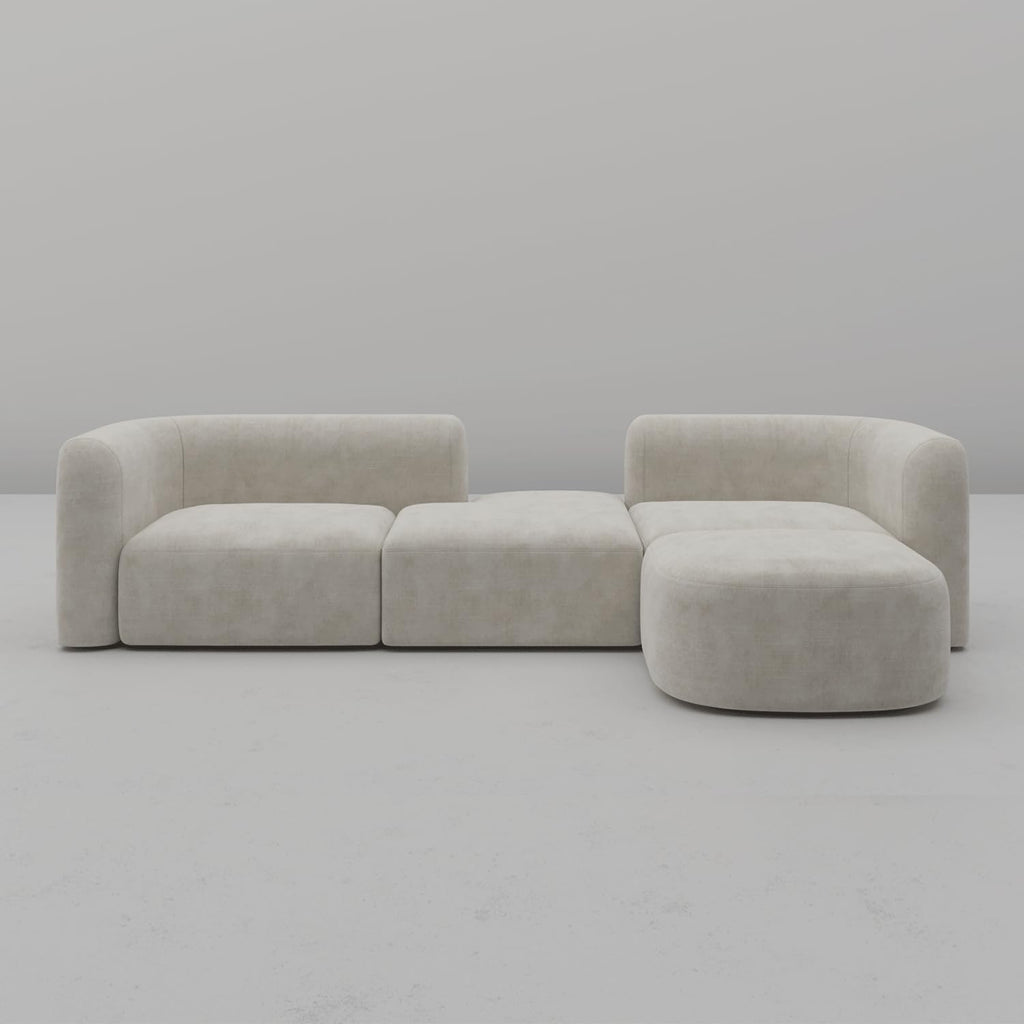 Luxury Modern Tight Curved Back Velvet Sofa, Minimalist Style Comfy Couch Apartment, 4 Seater Modular Sectional, Cream