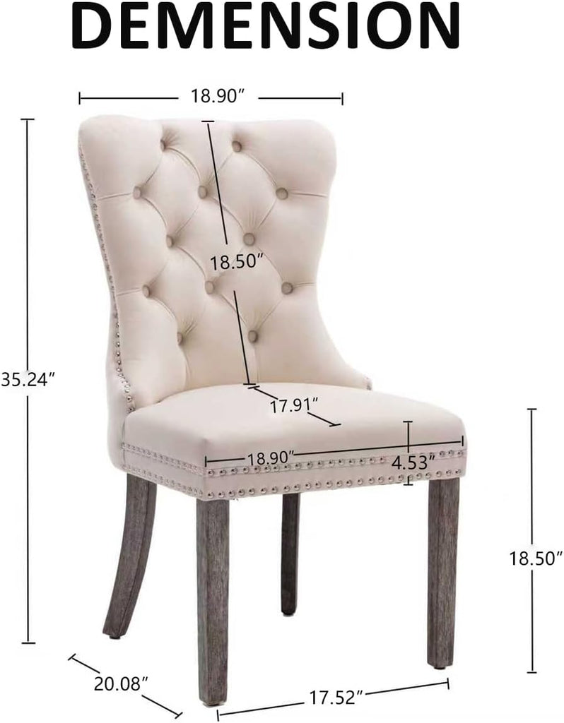 Velvet Dining Chairs Set of 2, Upholstered High-end Tufted Dining Room Chair with Nailhead Back Ring Pull Trim