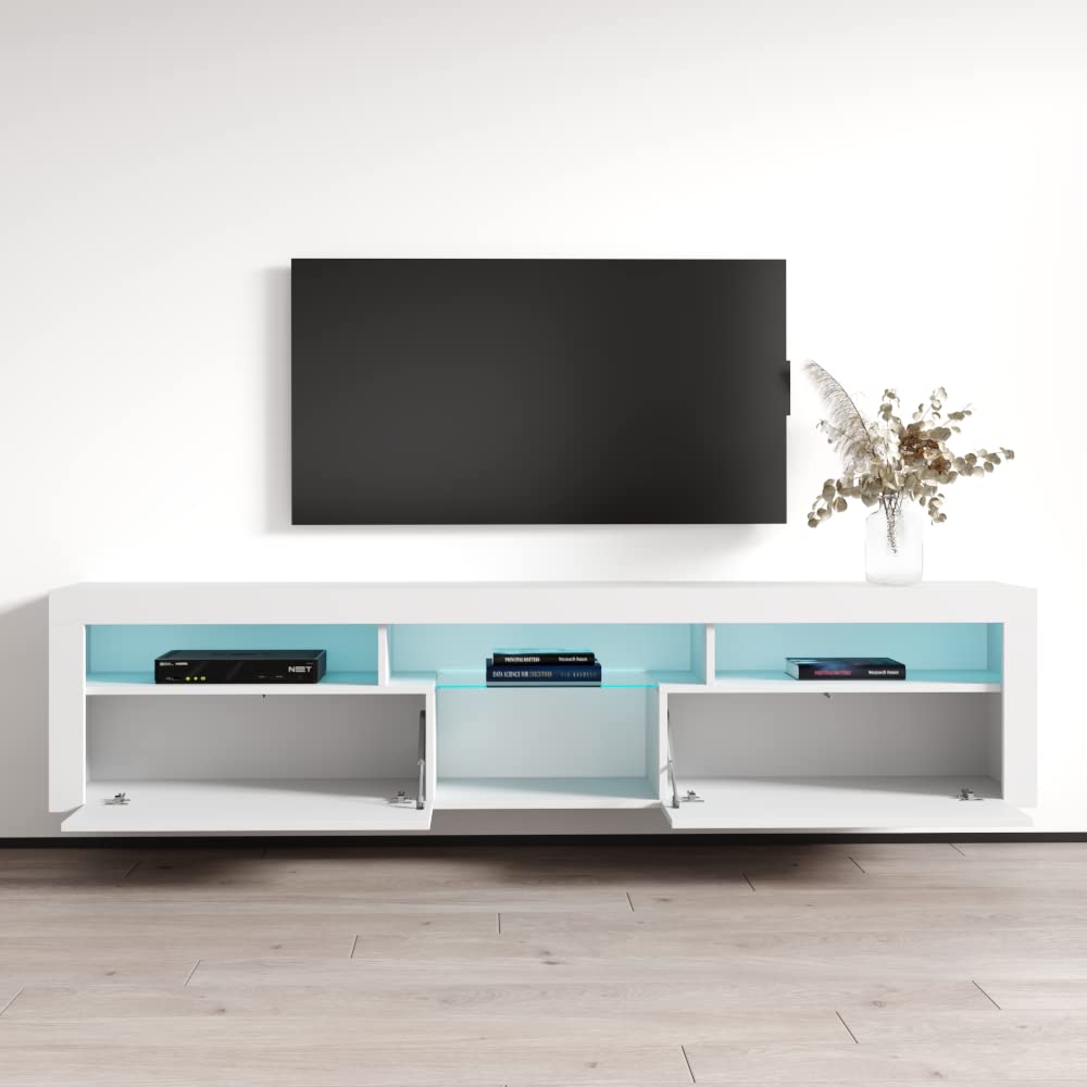 Bari 200 Floating - Wall-Mounted Entertainment Center with LED Lighting and Storage - Modern High Gloss
