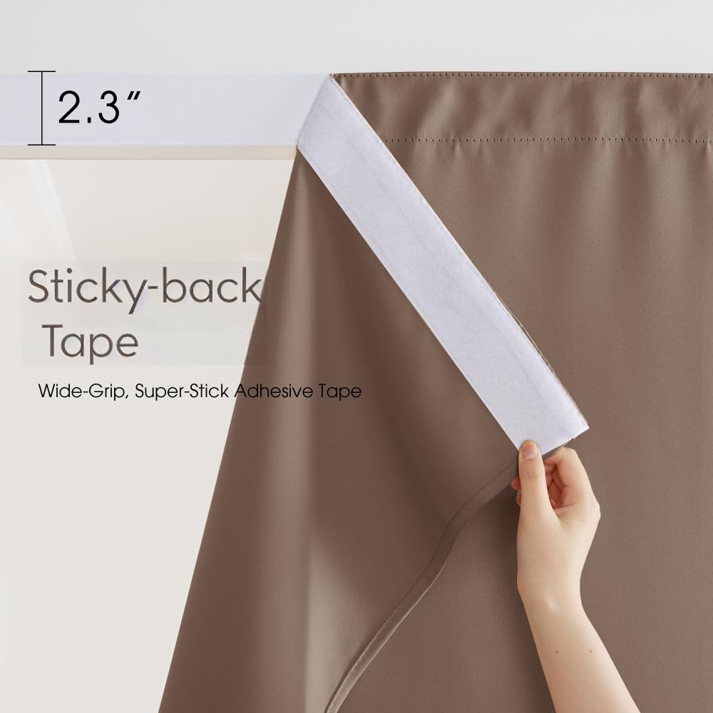 2 Panels Outdoor Curtains Adhesive Top, Taupe