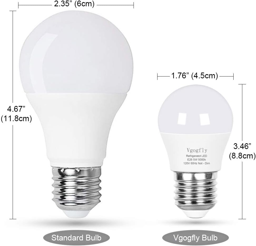 LED Refrigerator Light Bulb 40W Equivalent 120V A15 Fridge Waterproof Bulbs 5 W Daylight White 5000K E26 Medium Base (2 Pack)