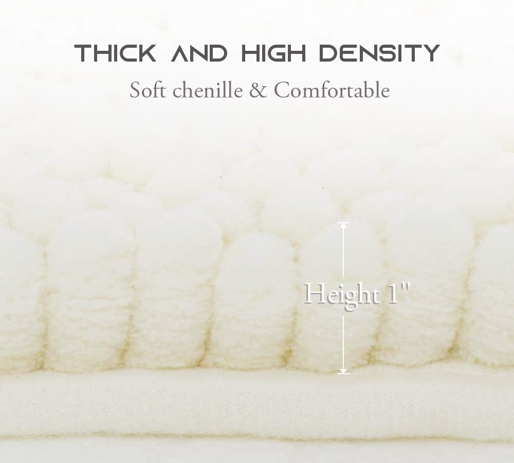 Super Thick Soft Striped Shaggy Chenille Bath Mats, Machine Washable Indoor Outdoor Durable Chenille Doormat, Dry