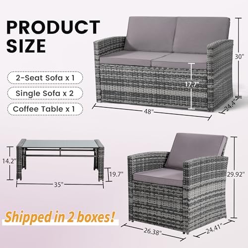 4-Piece Wicker Outdoor Patio Furniture Set | Grey All-Weather Resistant for Backyard, Garden & Porch