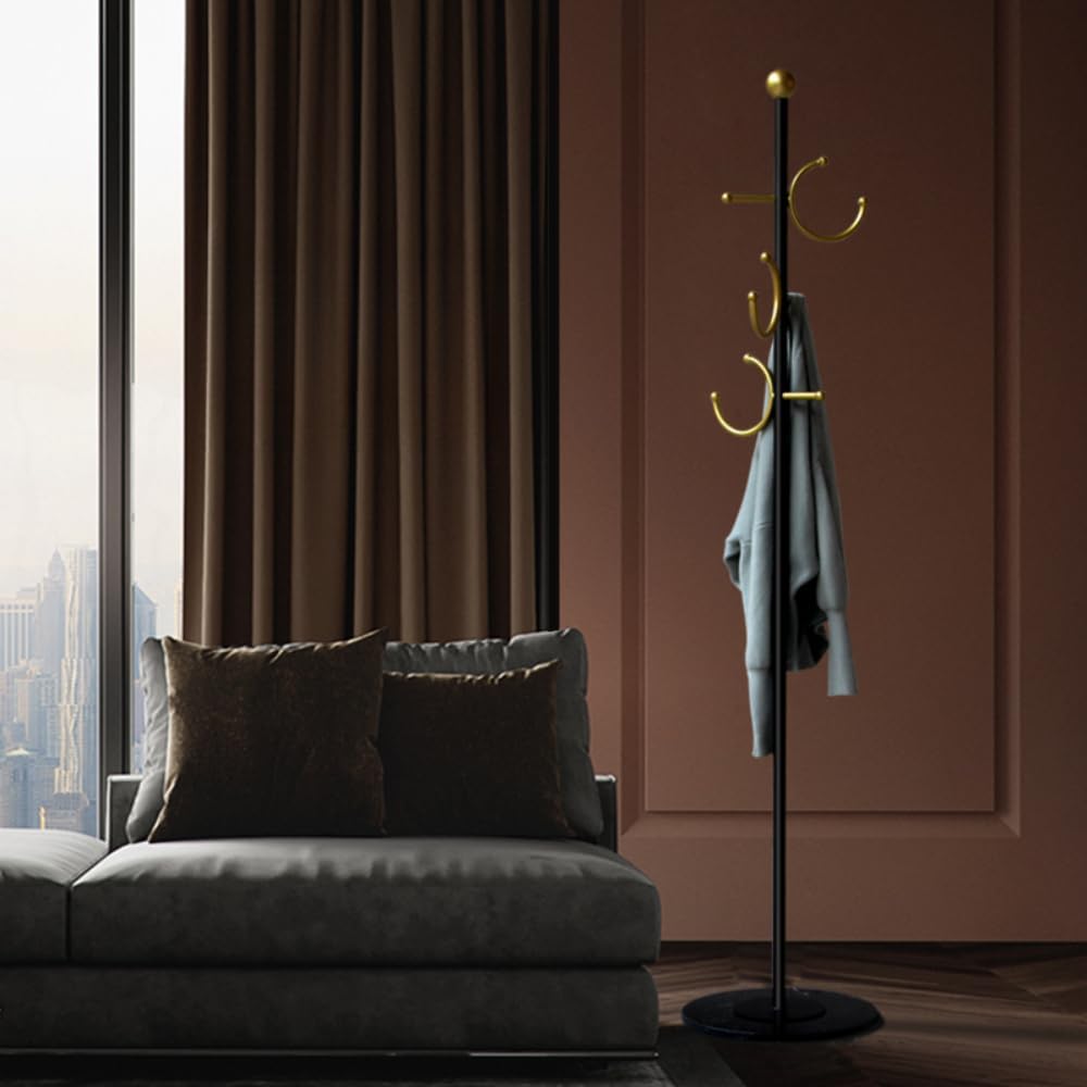 Coat Rack Freestanding Corner Coat Tree Hat Rack Stand with Heavy duty Marble Base & 6 Hooks , Hotel, Office 14.57"x