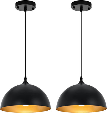 Farmhouse Pendant Lighting for Kitchen Island,Black and Gold Dome Pendant Light Fixtures, Industrial Hanging Ceiling