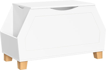 Kids Catch-All Toy Box with Side Bookshelves - White | Versatile Playrooom Storage Organizer with Book Racks
