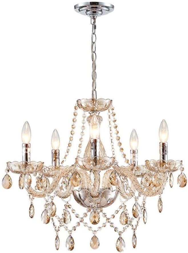 5 Light Modern K9 Crystal Chandelier for Dining Room, Pendant Ceiling Lighting Fixture for Bedroom, Living Room, Champagne Crystal A100-B09F38VC5L