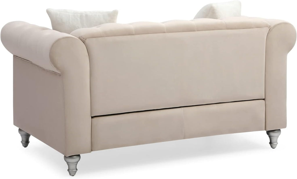 Loveseat Sofa, Modern Tufted Design, Micro Suede Velvet, Nailhead Accent, Comfortable Seating, 60 Inch