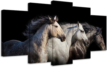 Large 5 Piece Wall Art Running Horse Canvas Wall Art Wild Animal Picture Print on Canvas Modern Home Office Living