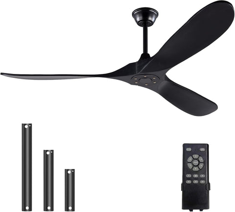 Inspired Maverick Style Solid Wood Black Ceiling Fan Without Light, 60 inch Walnut Ceiling Fan with 3 Wood Blades 6 Speeds Smart Timing Reversible DC Motor, Modern Ceiling Fans for Indoor Outdoor Farmhouse/Patios - G7-B0CMTLBGXT