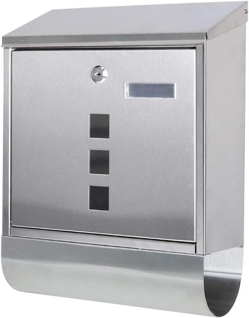 Stainless Steel Mailbox with Key Lock, Metal Wall Mount Rust-Proof Mail Box with Newspaper Compartment 15.4" x 12"