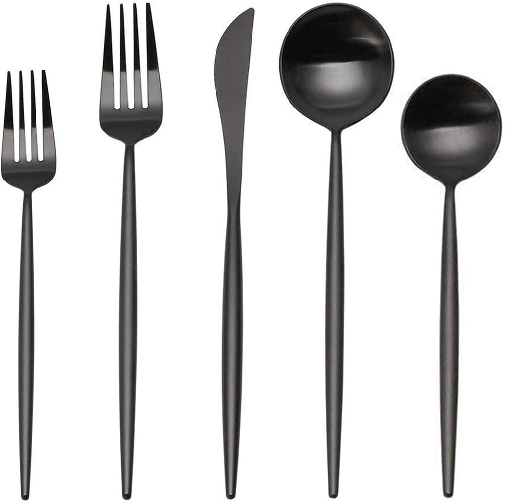Matte Black Silverware Set, 30-Piece Stainless Steel Satin Finish Flatware Service for 6, Kitchen Utensils