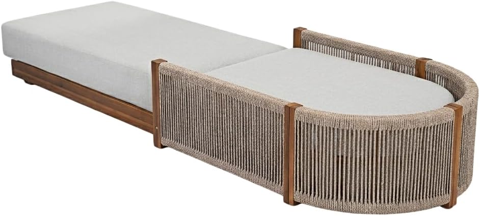 Set of 2 Acacia Wood Chaise Lounge Chair Outdoor with Handwoven Rope, Adjustable Backrest Sun Lounger Recliner