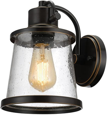 1-Light Outdoor Indoor Wall Sconce, LED Bulb Included, Oil Rubbed Bronze, Clear Seeded Glass Shade, 500 Lumen