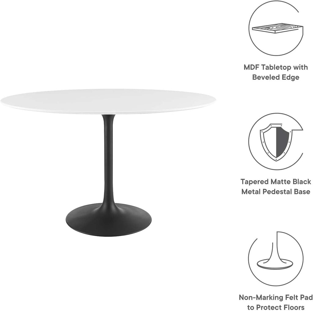 Inspired Saarinen Style Tulip Oval Pedestal Dining Table — Black Base / White Top, 48″ Oval