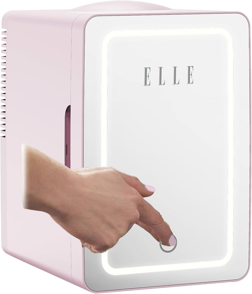 6L Mini Cooler Fridge with LED Makeup Mirror for Skincare & Cosmetic Storage Cooler & Warmer Removable Shelf Carrying