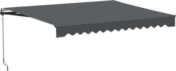 Manual Patio Awning with Black Frame, 12x10 Charcoal Gray | Hand-crank retractable sunshade, adjustable pitch
