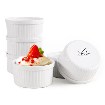 White Souffle : 4oz 6 Pieces Ceramic Baking Ramekin Set Oven Safe Porcelain Bakeware Serving for Sauces Dipping Onion