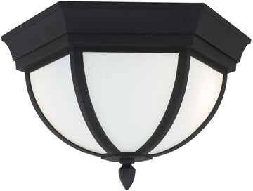 Wynfield Two Light Outdoor Ceiling Flush Mount, Black Finish