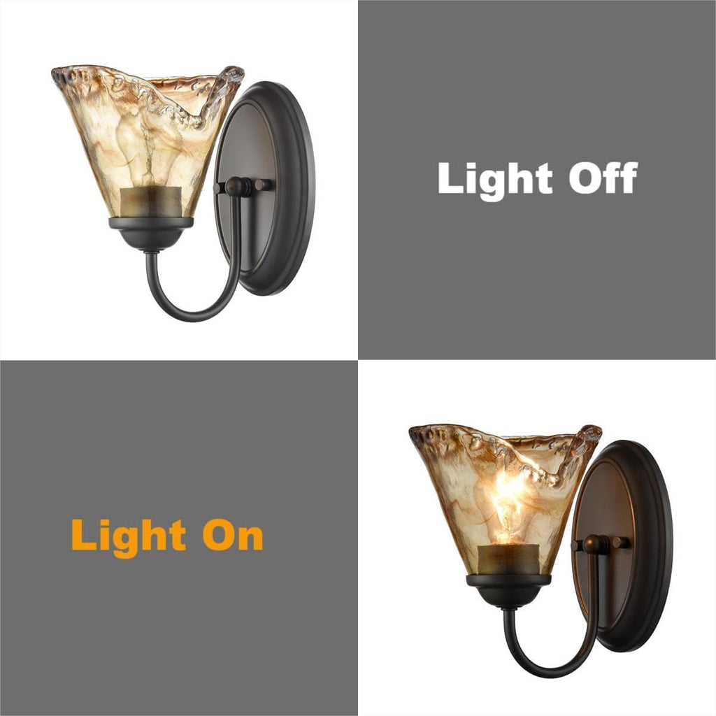 Rustic Wall Sconce Vintage Vanity Light with Amber Glow Glass Shade | Modern Wall Light Bathroom Living Room Hallway