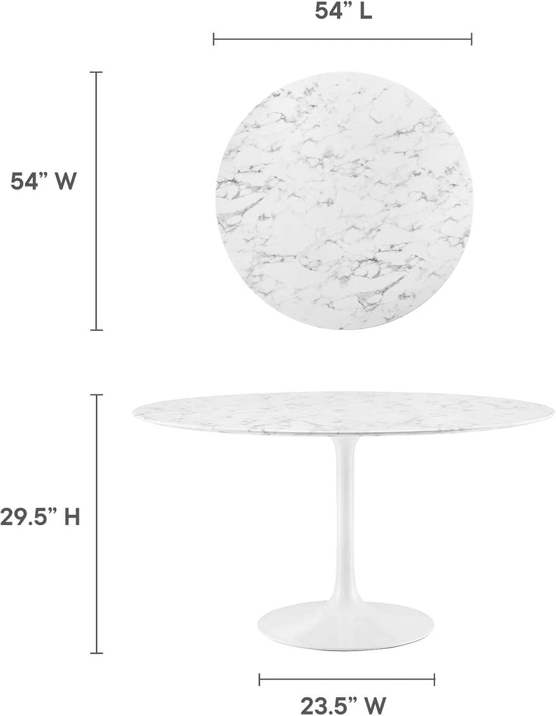 Inspired Saarinen Style Tulip Round Pedestal Dining Table — White Marble Top, 54″ Round