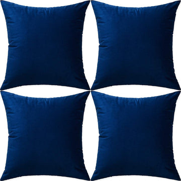 Navy Blue Velvet Throw Pillow Covers 18x18 (Set of 4) - Soft, Smooth Cushion Covers for Sofa, Bed, Couch & Home Décor