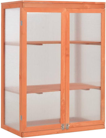 Wooden Greenhouse for Garden, 29.5"x18.5"x42.9" Cold Frame Plant Protector with 2 Shelves and Hinged Lid for Herb and