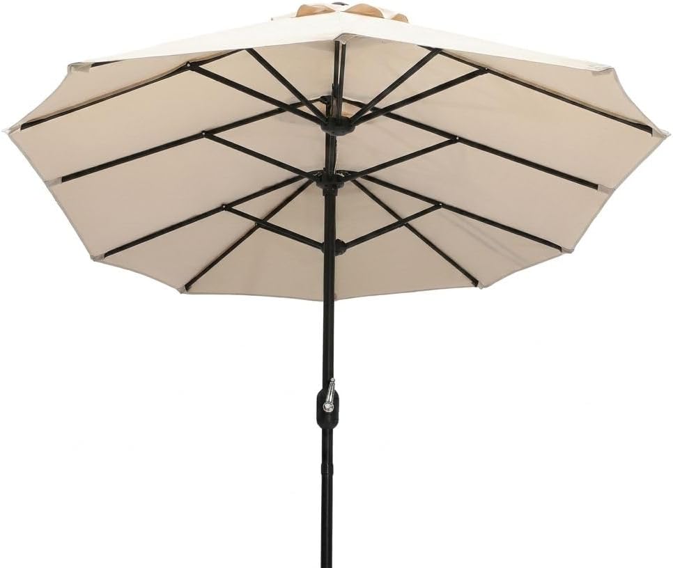 13ft Double-Sided Patio Umbrella with Crank, Waterproof UV Protective Beige Outdoor Umbrella