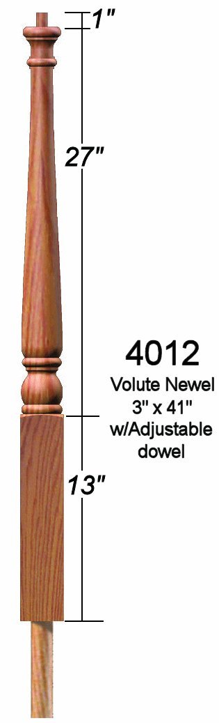 4012 Red Oak Colonial Pin Top Starting Newel Post