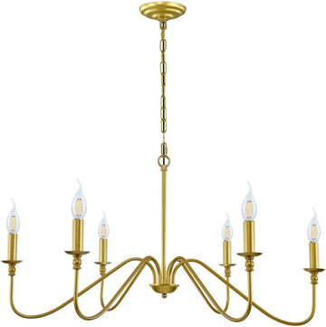 Gold Chandelier, 6-Light Chandelier for Dining Room, Bedroom, Foyer, Living Room, Kitchen Island, Entryway, Office, Bar,Farmhouse DŽcor