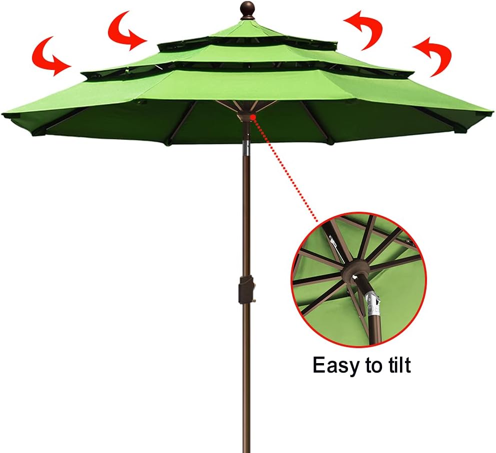 USA 10-Year-Non-Fading 9ft 3-Tier Market Patio Umbrella, Commercial Grade Outdoor Table Umbrella with Crank Open - Macaw