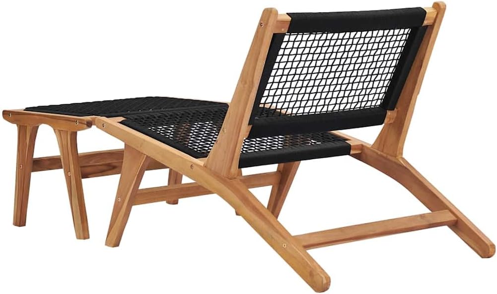 Teak Wood Sun Lounger with Detachable Footrest and Rope Design, Solid Teak Patio Chaise Lounge Chaise Lounge