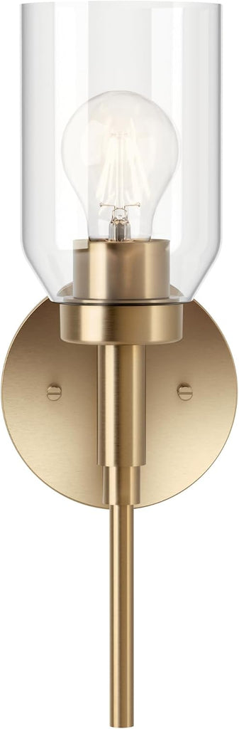 Madden 1-Light Bathroom Wall Sconce Light Fixture with Clear Glass in Champagne Bronze, Modern Vanity Lighting